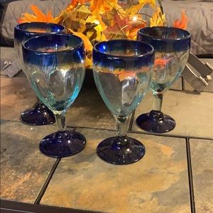 Blue Rimmed Wine Glassware set